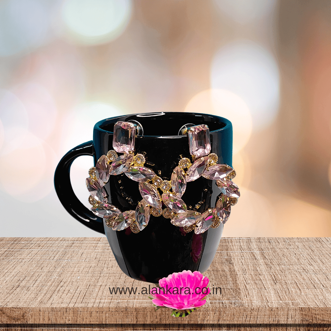 Pink Earrings flower Hoops - Partywear stone earrings for women | ALANKARA