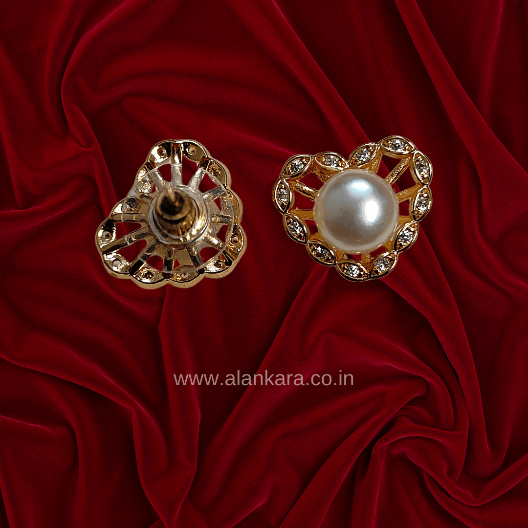 Pearl heart studs - Stainless steel western earrings | ALANKARA