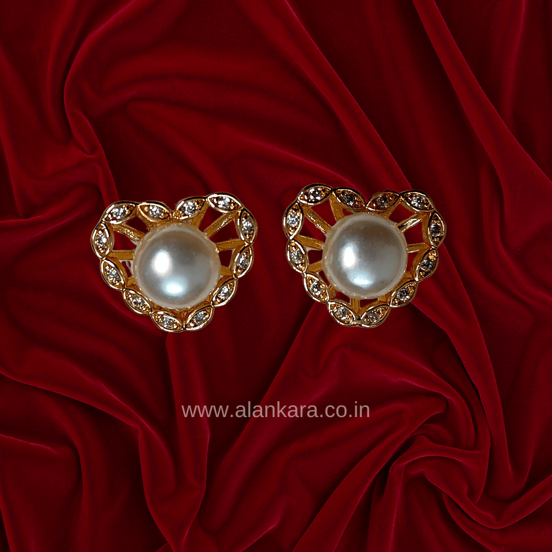 White earrings western - Pearl heart studs | ALANKARA