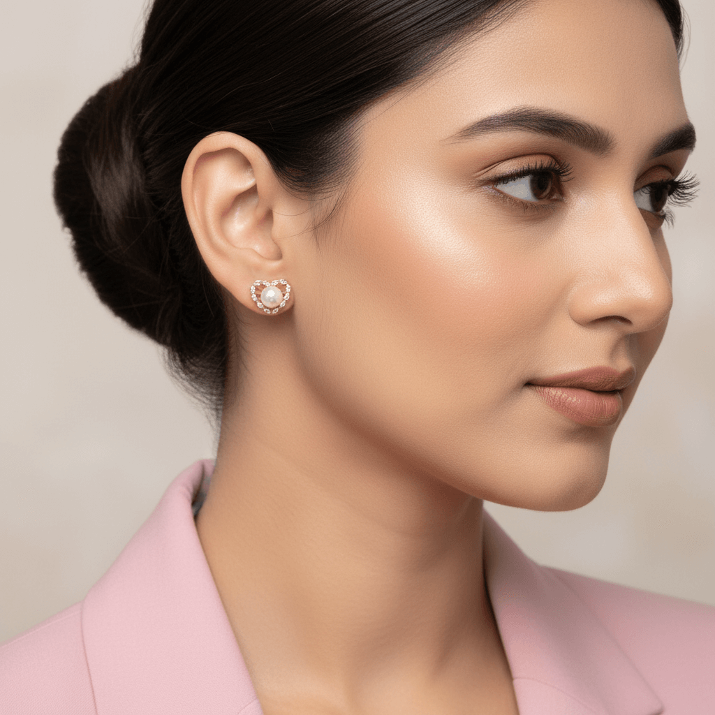 Pearl heart stud earrings