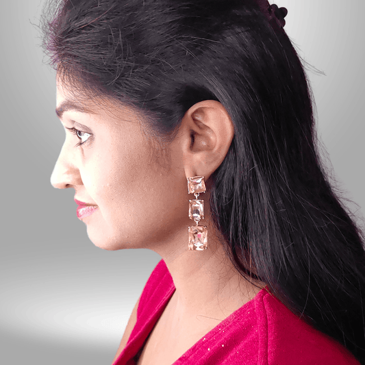 Peach colour Earrings long stone danglers - Partywear Earrings | ALANKARA