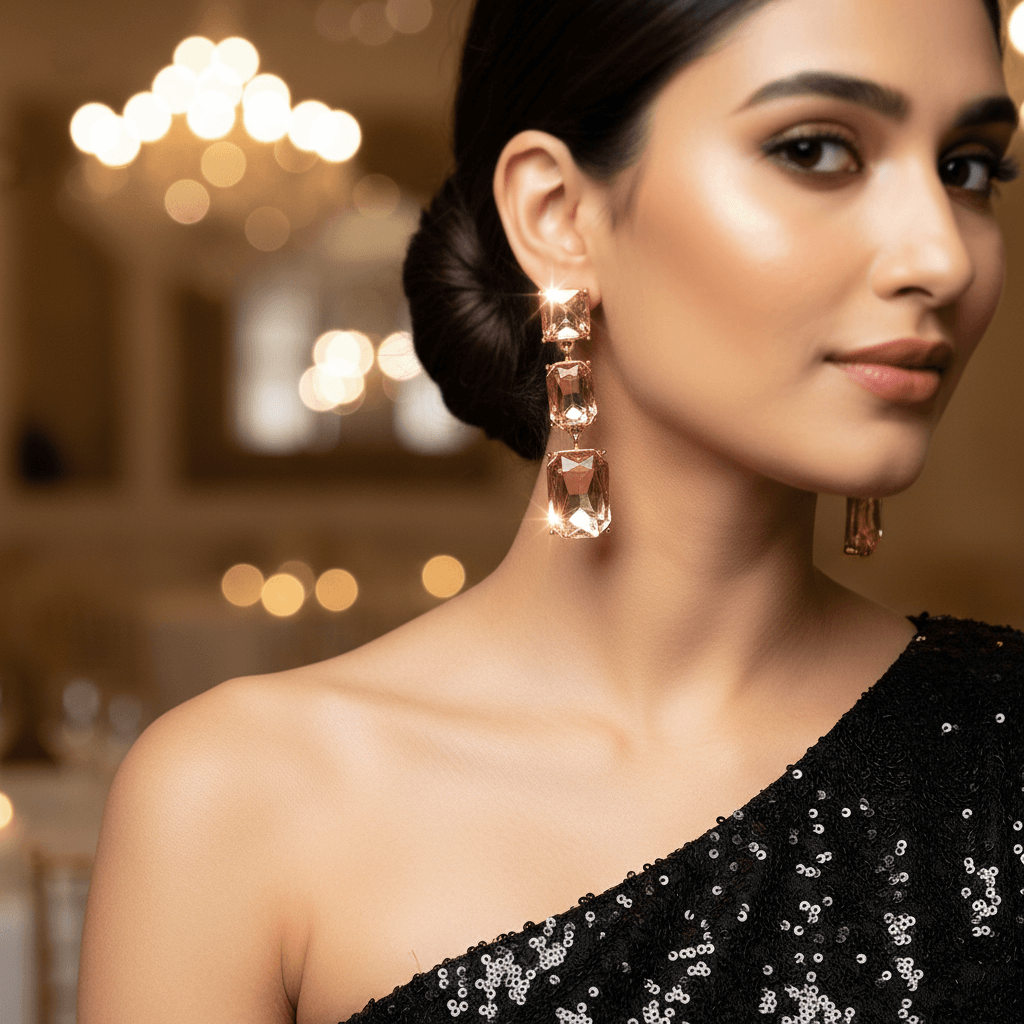 Peach colour Earrings long stone danglers - Partywear Earrings | Alankara