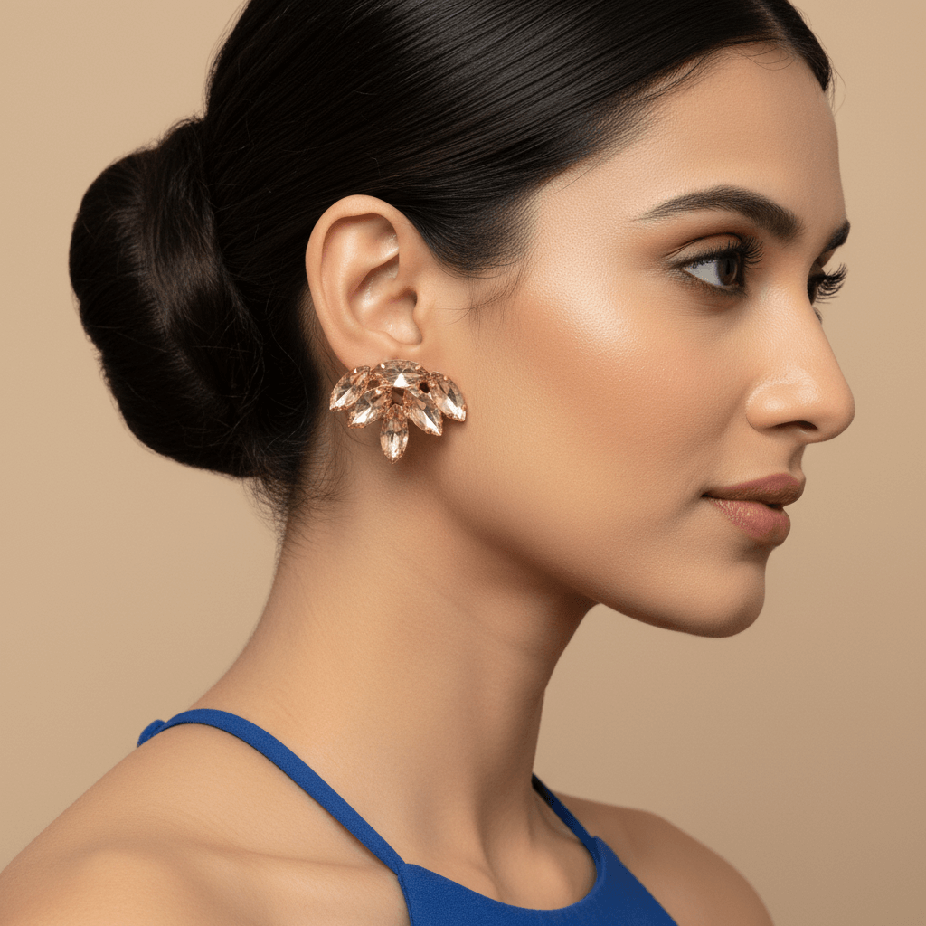 Peach color Earrings Partywear - Glass studs | Alankara
