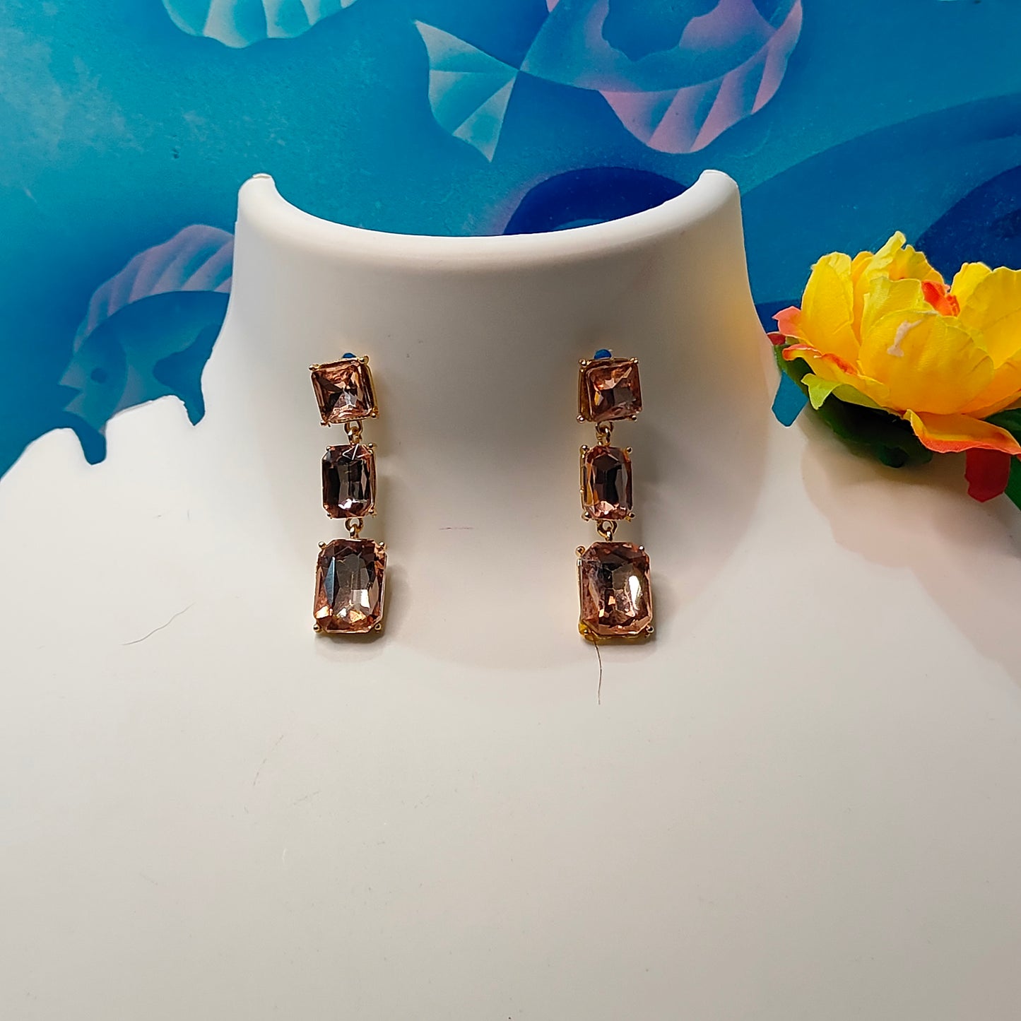 Peach Long Stone Danglers - Korean glass stone Earrings | ALANKARA