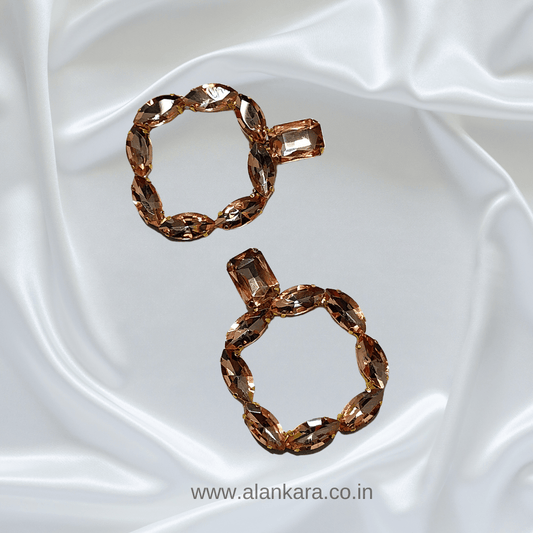 Peach colour Earrings Partywear - square Stone Hoops | ALANKARA