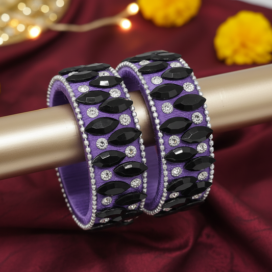 Purple Black Crystal Silk Thread Kada Bangles