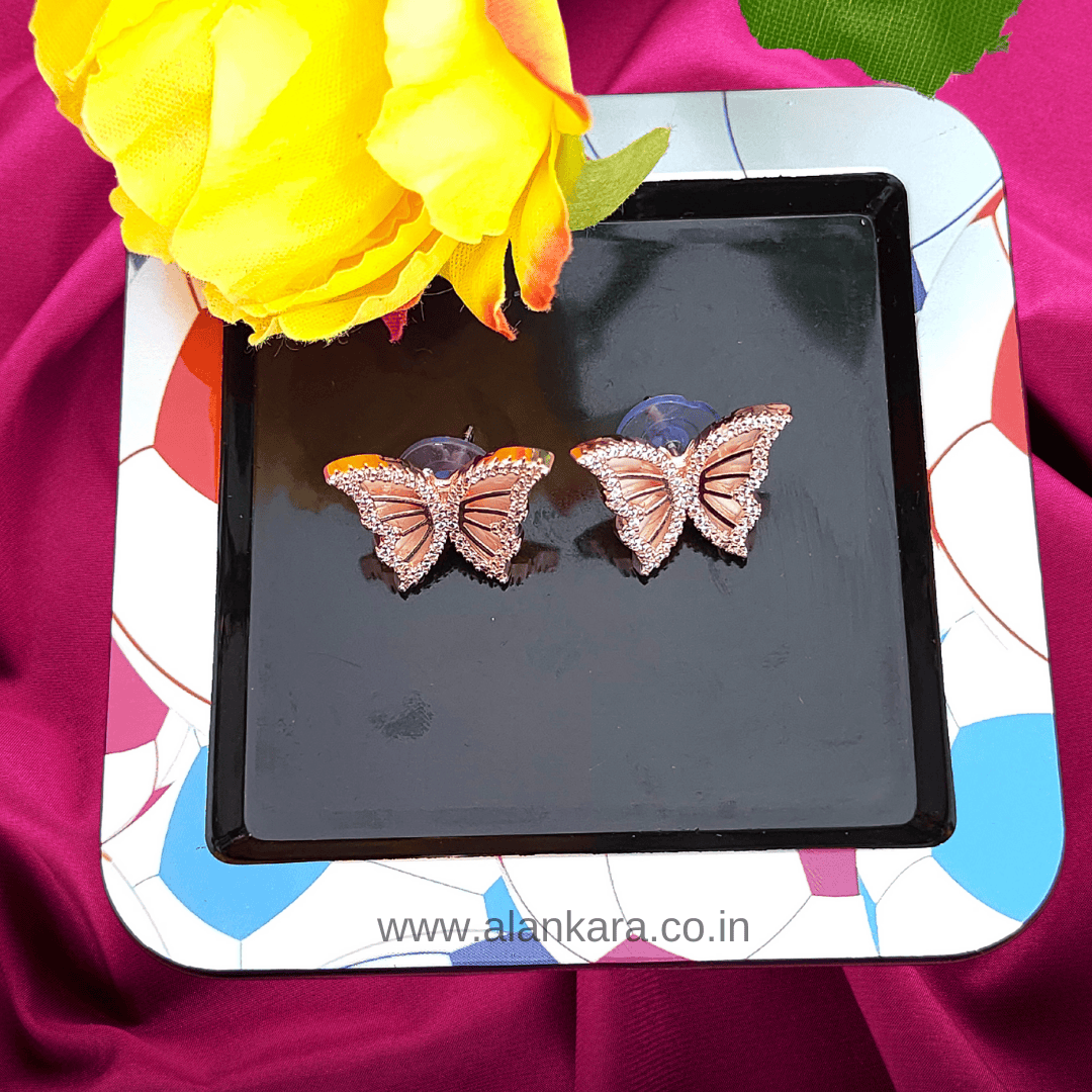 Rosegold Butterfly studs - Stylish Western Earrings | Alankara
