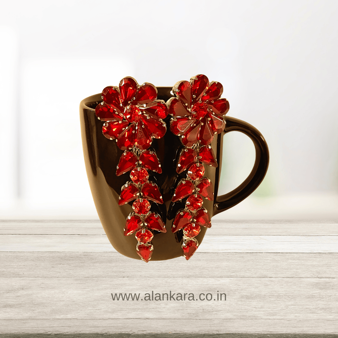Red flower petals Danglers - Korean glass stone earrings | ALANKARA