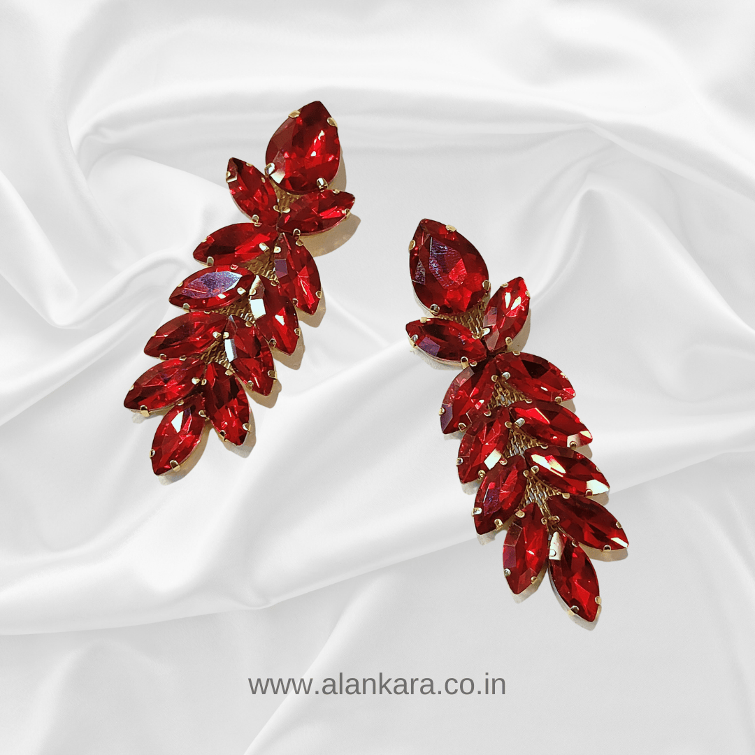 Red flower stone danglers - Women Korean earrings | ALANKARA