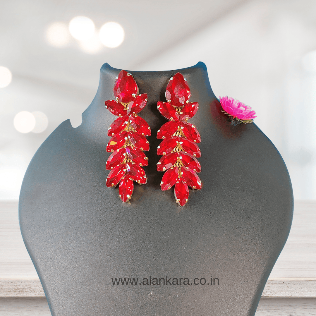 Women's red earrings - Partywear Korean glass stone earrings