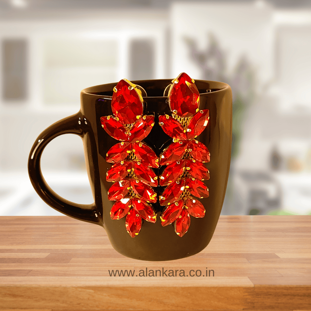 Red flower stone danglers - Partywear earrings | ALANKARA