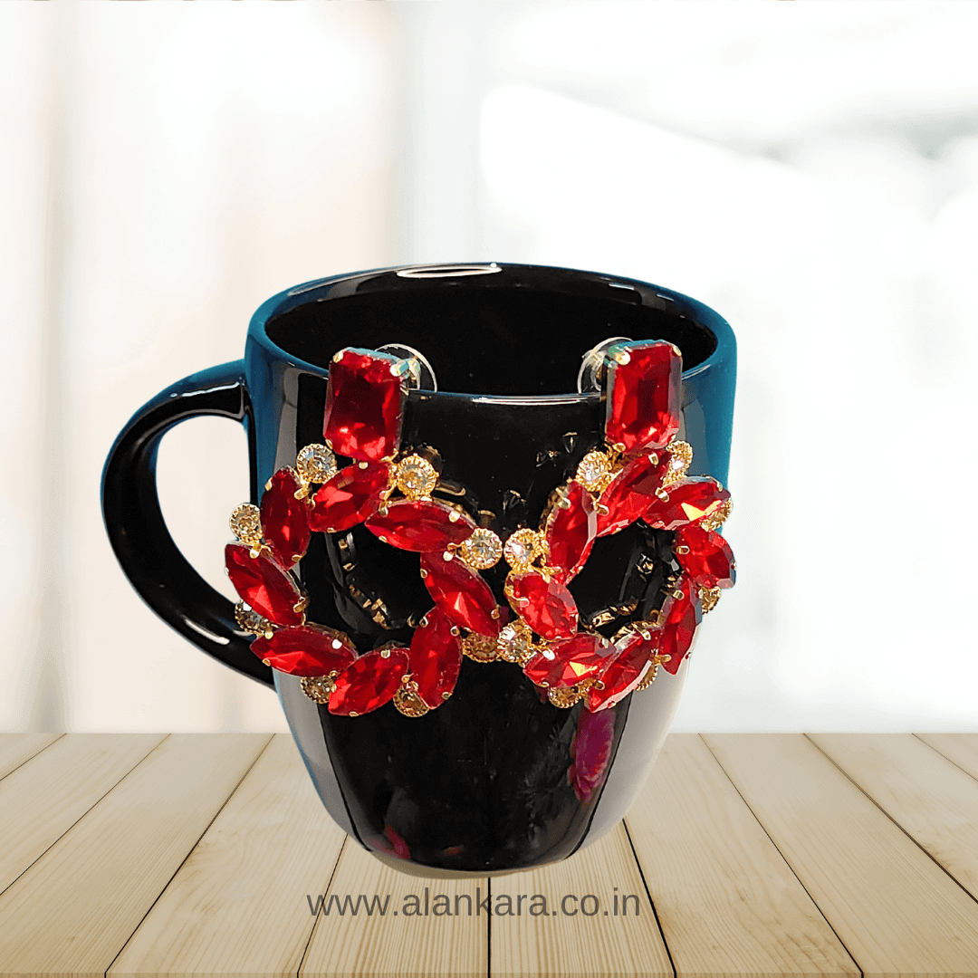 Women's Red Earrings flower hoops -  Korean glass stone Earrings | Alankara