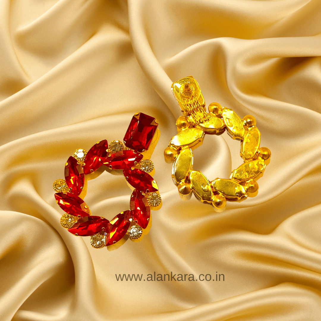 Red flower stone hoop Earrings