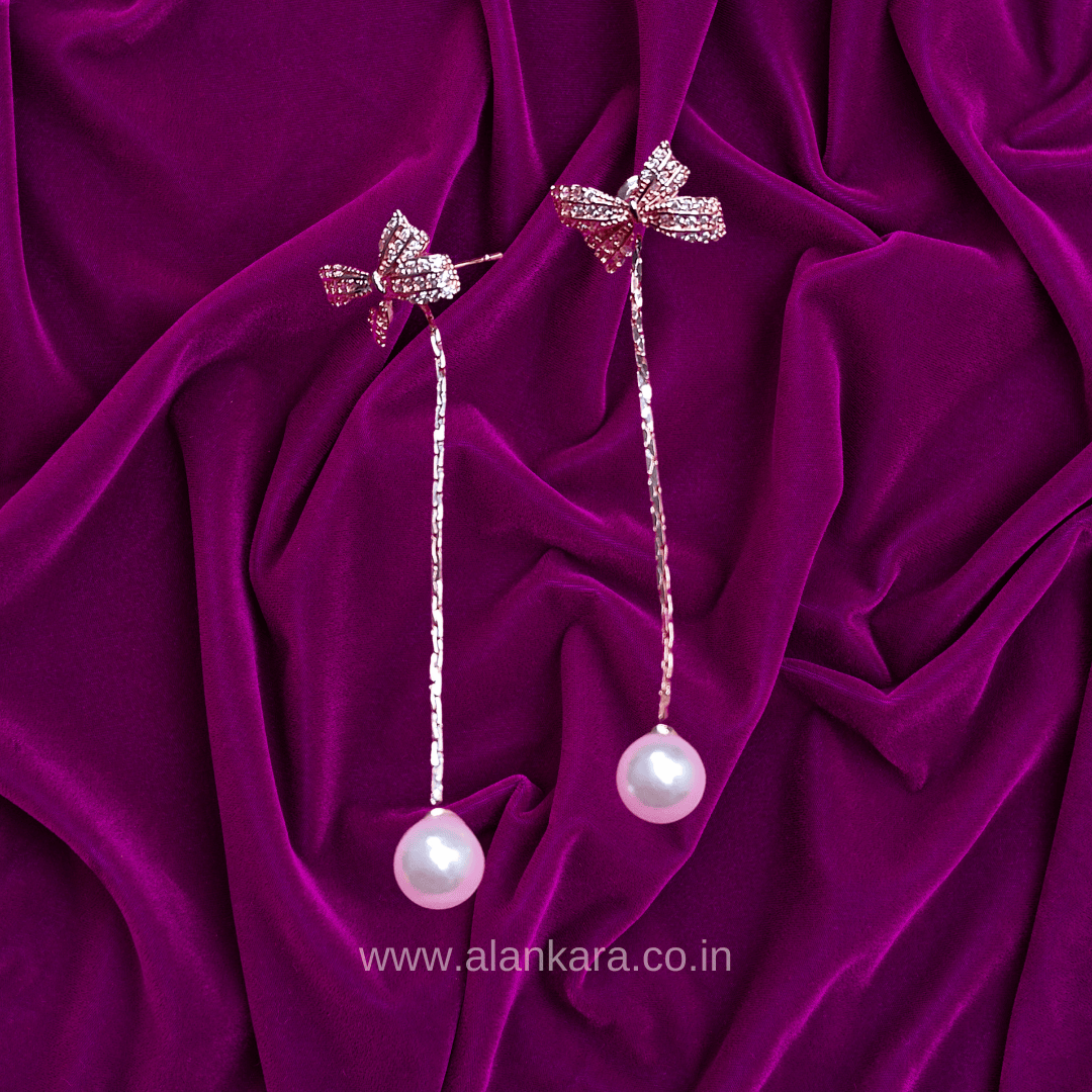 Rosegold butterfly danglers - Korean earrings for women long | ALANKARA