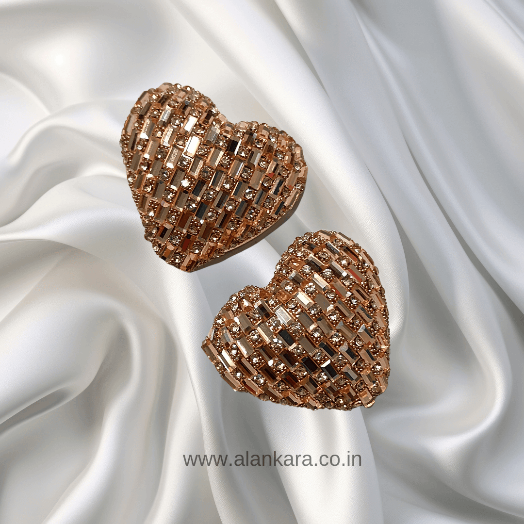 Rosegold Heart sparkle studs - Stylish Western Earrings | Alankara
