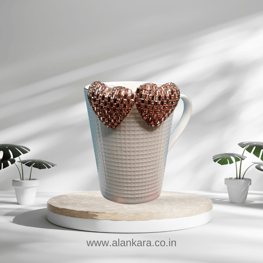 Rosegold heart sparkle studs - Partywear western Earrings | Alankara
