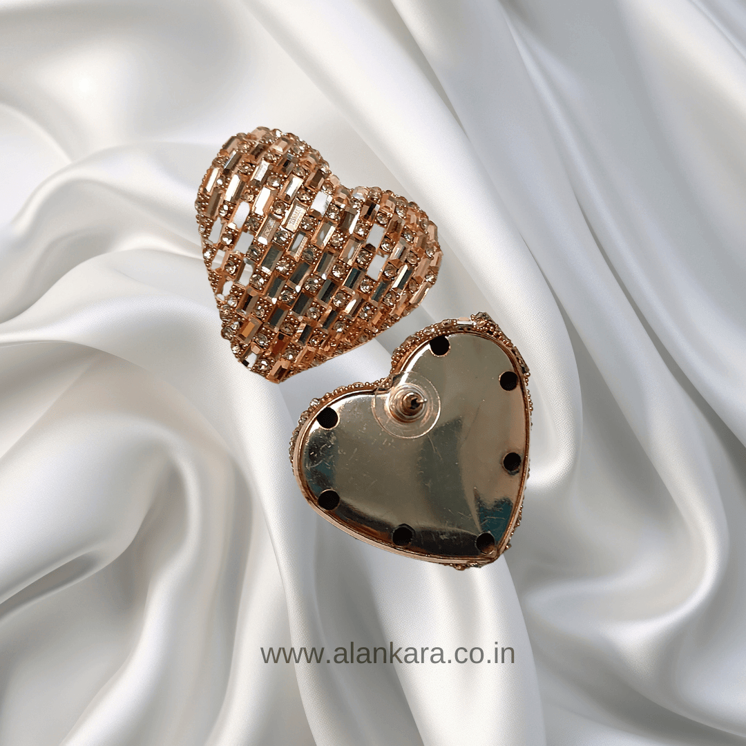 Rosegold heart Sparkle Studs - Western Earrings | Alankara
