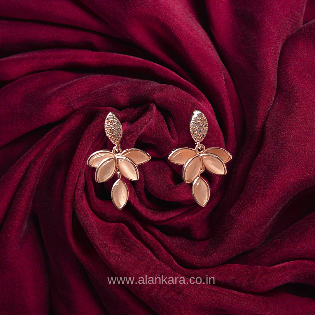 Rosegold lotus Petals studs - Earrings for jeans top, kurti & gown | ALANKARA