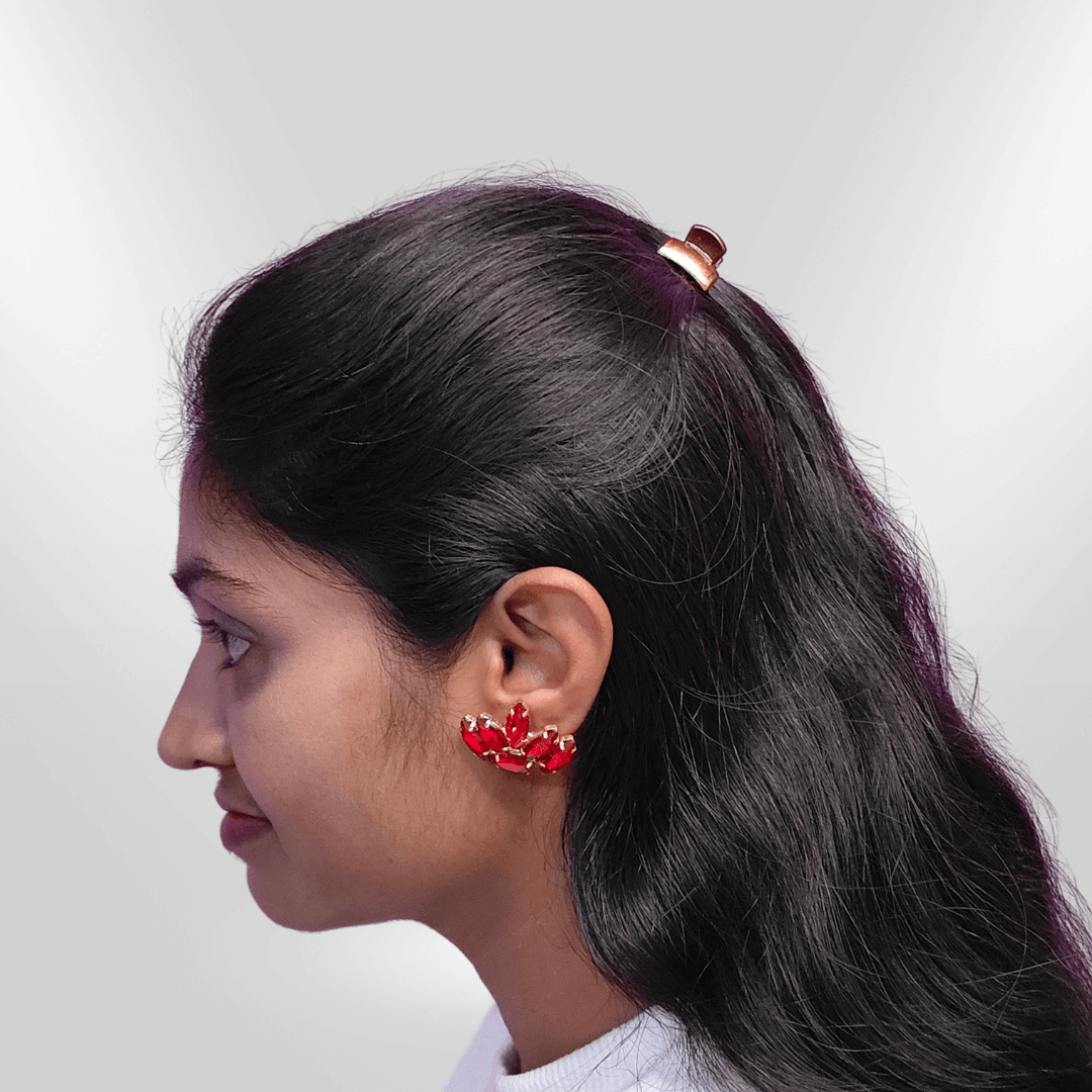 Women's Partywear Red Earrings - Glass studs | Alankara