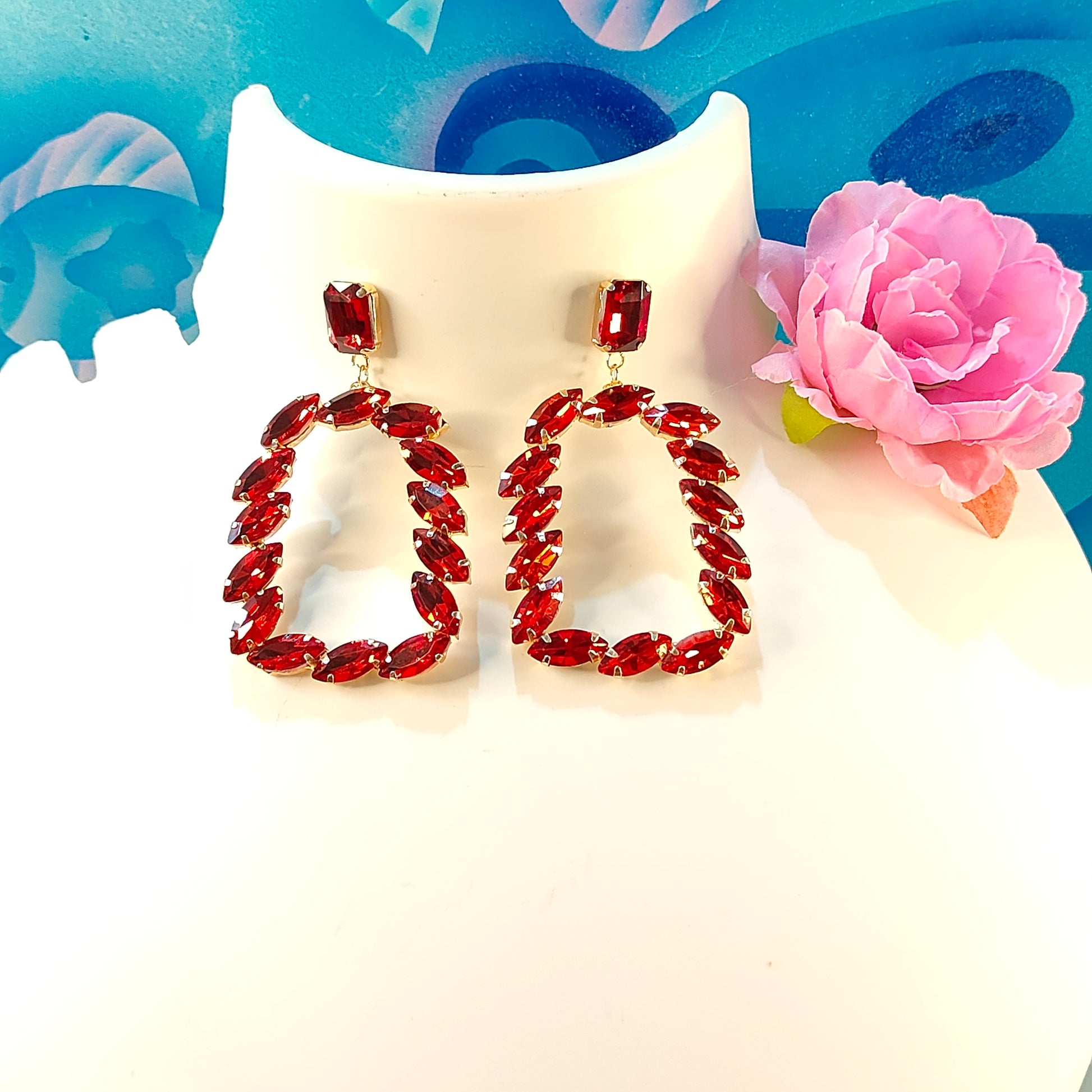 Korean Stone Earrings for Women Red | Alankara
