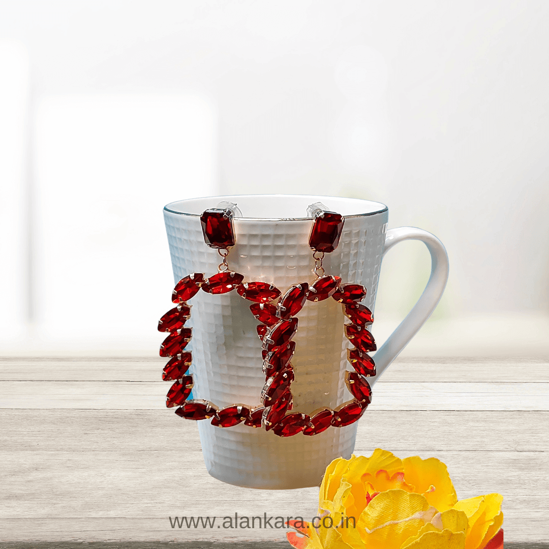 Stone Earrings for Women Red - Partywear Earrings | Alankara