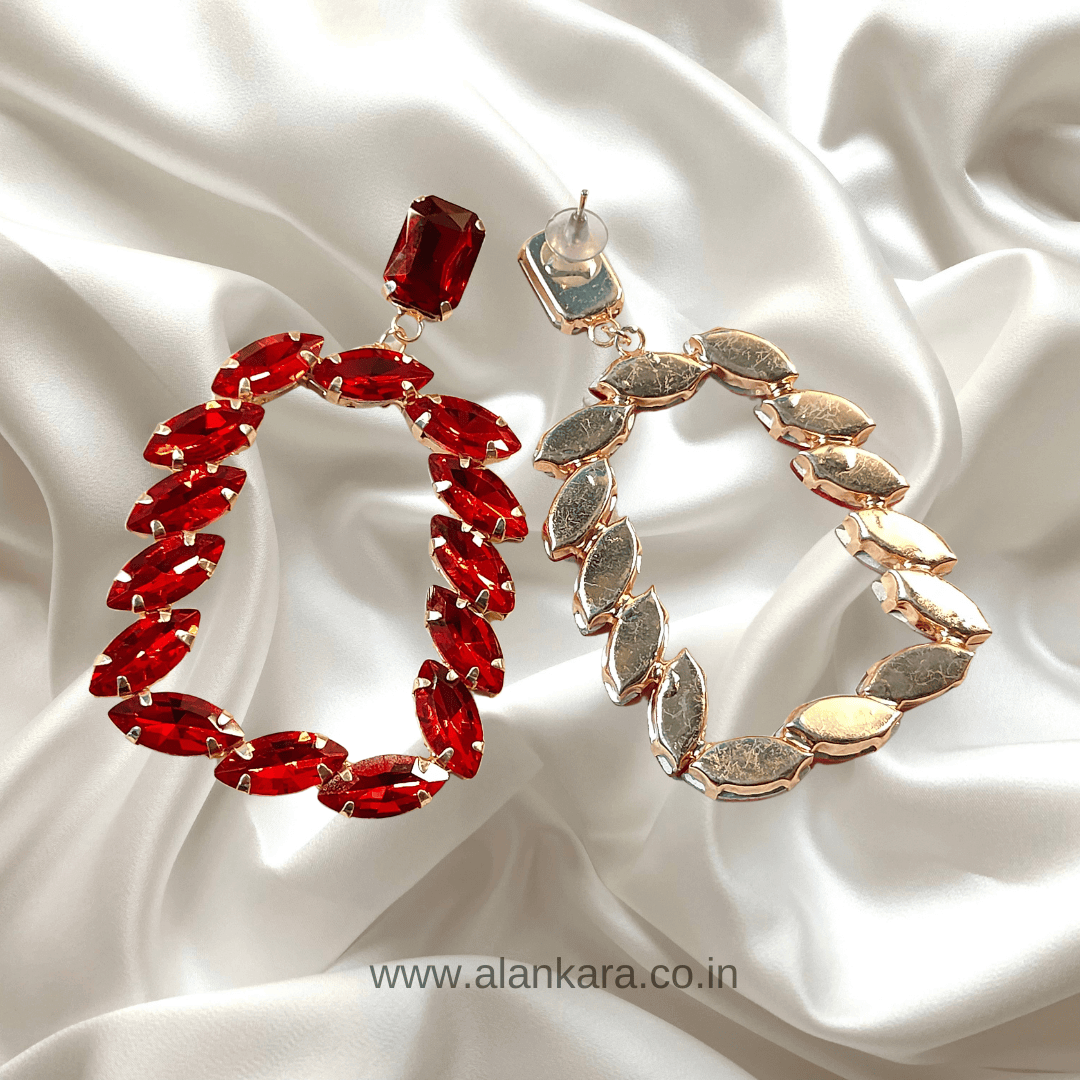 Red Stone Earrings - Partywear Earrings.