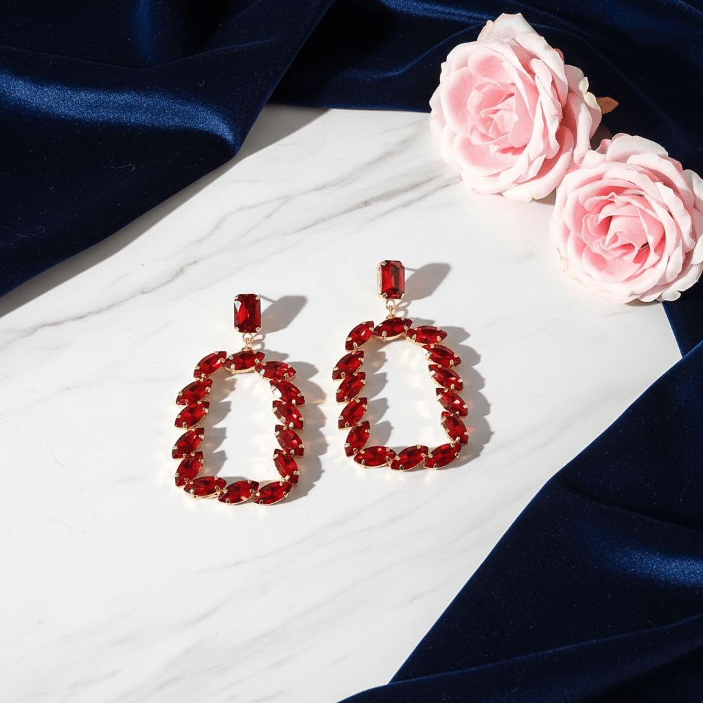 Stone Earrings for Women Red - Partywear Earrings | Alankara