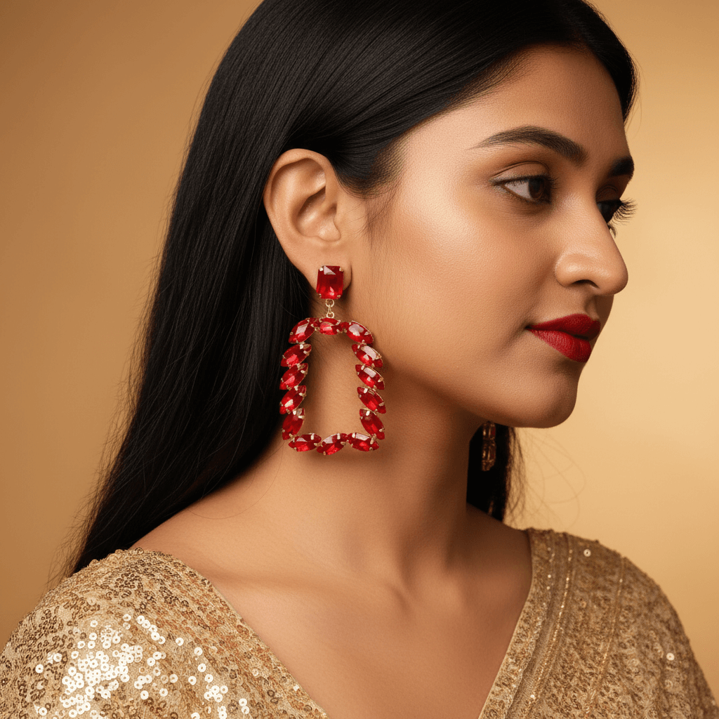 Women's Red Earrings - Partywear Korean Earrings | Alankara