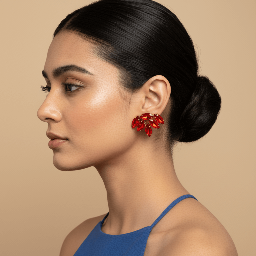Women's Partywear Red Earrings - Glass studs | Alankara