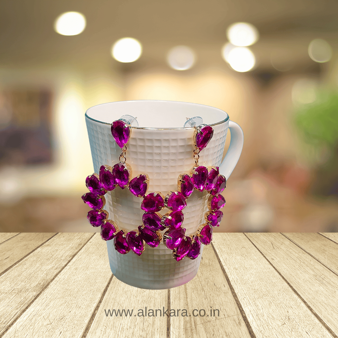 RaniPink floral stone hoop Earrings