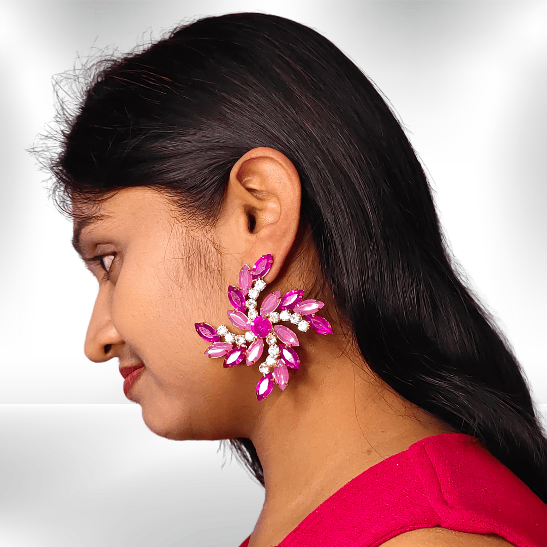 Rani Pink Earrings -  Glass stone -Korean Style Earrings | ALANKARA