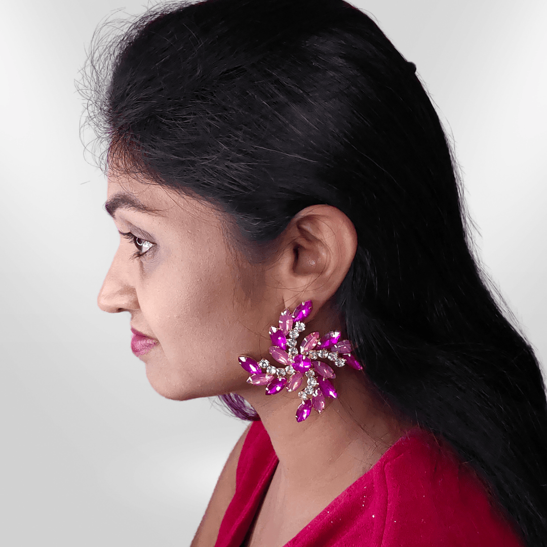 Rani Pink Swastik Studs- Stone Earrings for women  partywear | ALANKARA