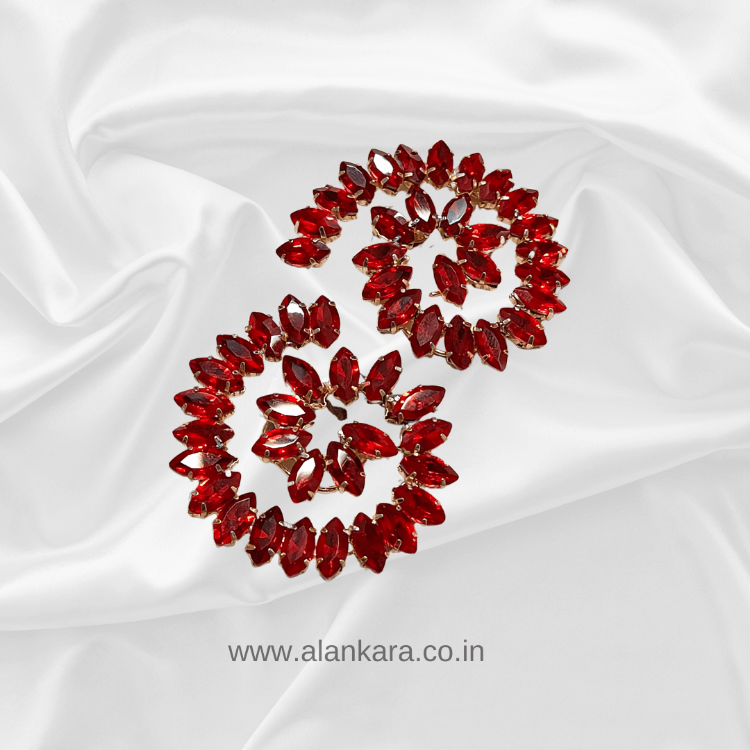 Red Peacock Shaped Studs - stone earrings for Women | Alankara