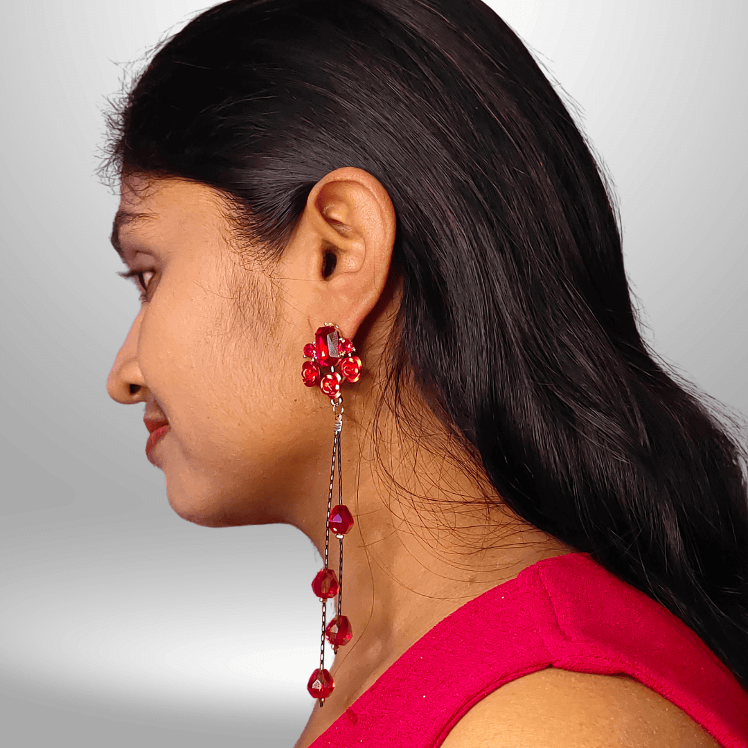 Red Rose Danglers - Partywear stylish Western Earrings | ALANKARA