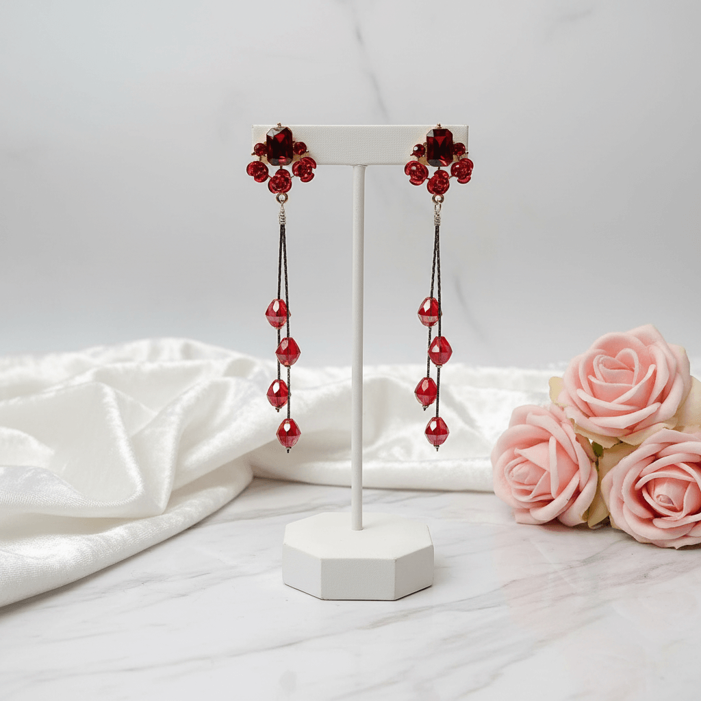 Rose Danglers Women's Red Earrings - Partywear | Alankara