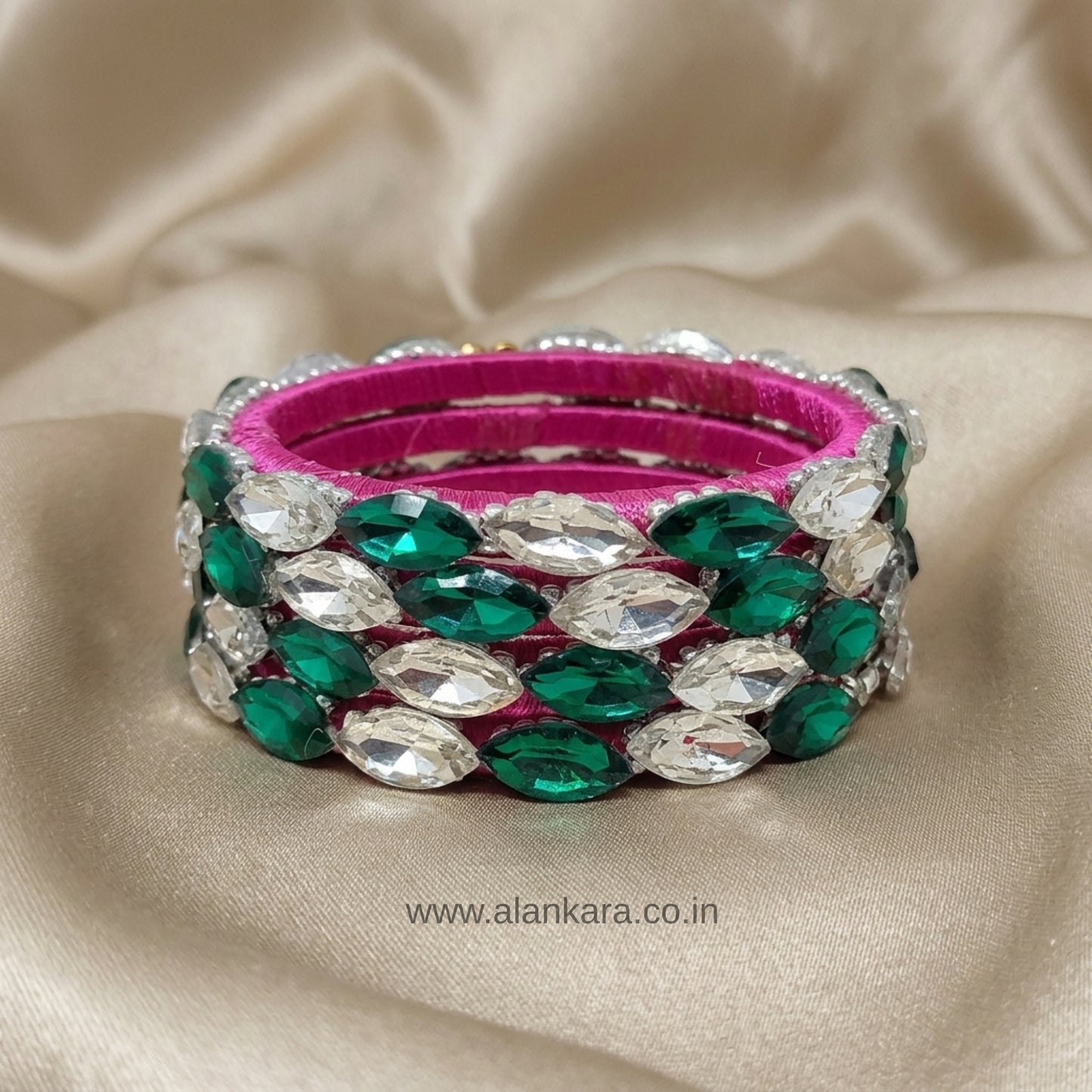 Rani Pink Crystal Silk Thread Bangles