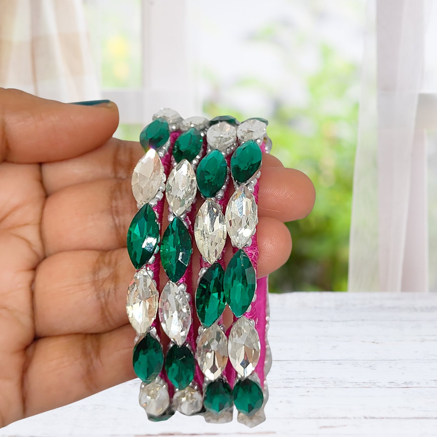 Rani Pink Crystal Silk Thread Bangles