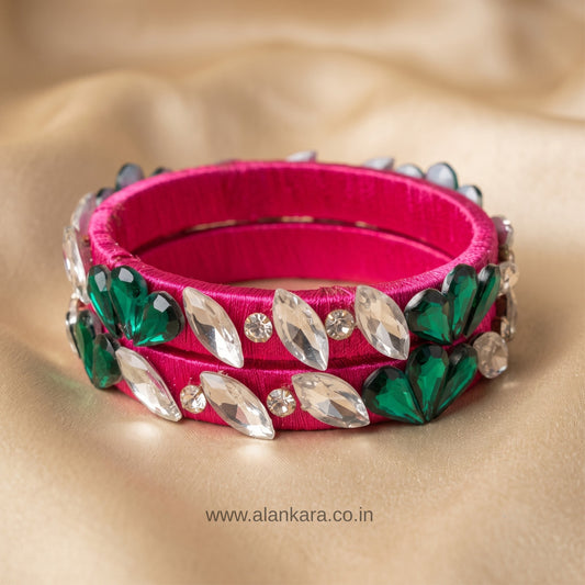 Rani Pink floral Crystal Silk thread bangles