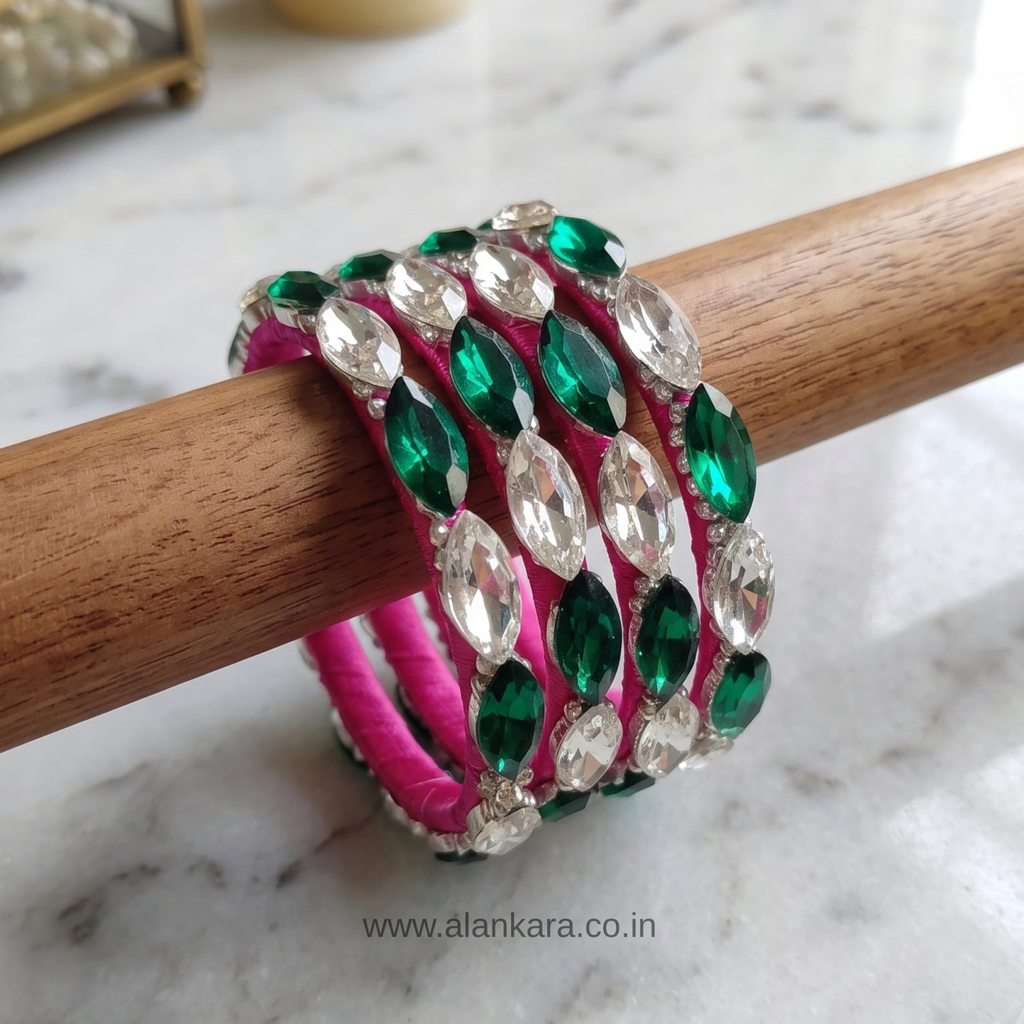 Rani Pink Crystal Silk Thread Bangles