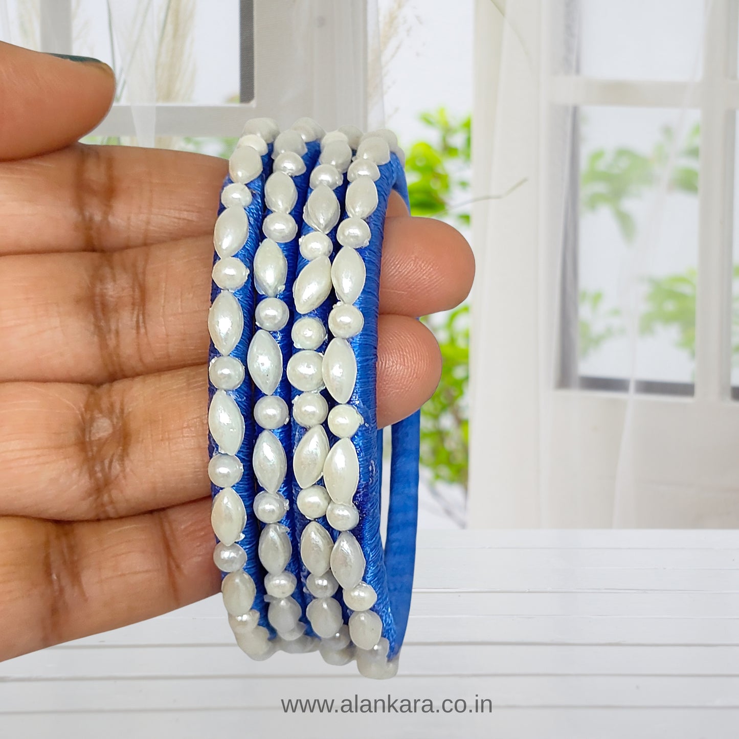 Royal Blue Pearl Silk Thread Bangles