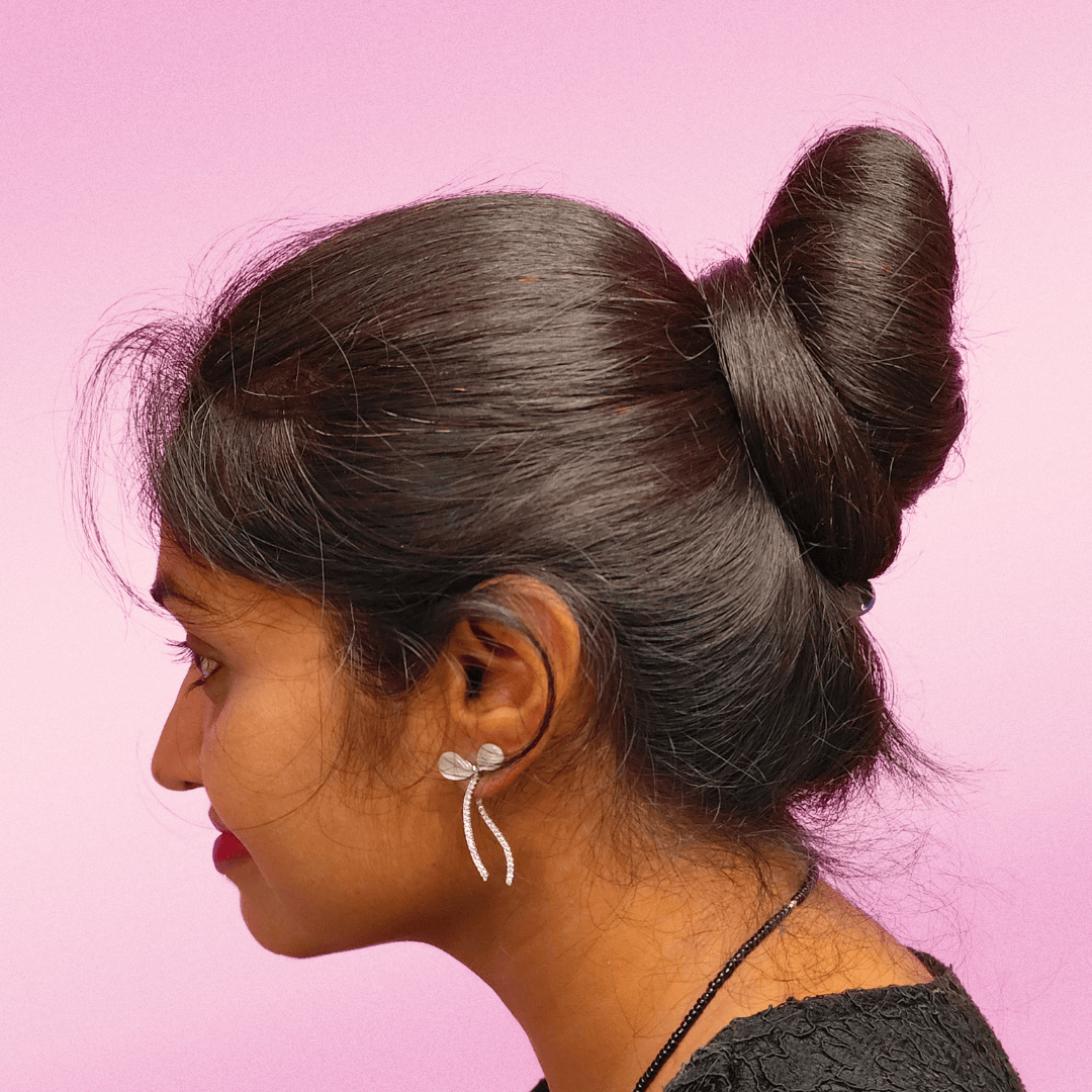 Silver flower bow studs - Women korean earrings | Alankara