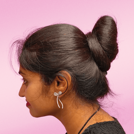 Silver flower bow studs - Women korean earrings | ALANKARA