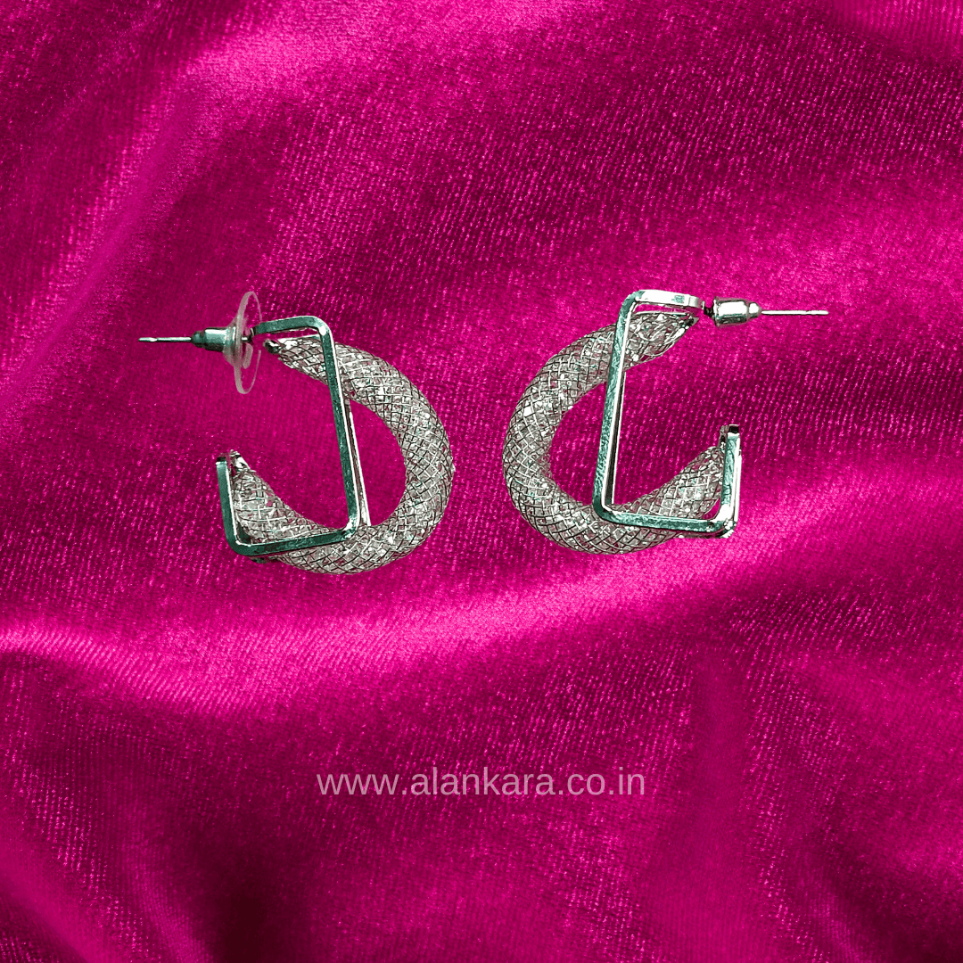 Silver net hoops - Western earrings for jeans top & western dress | Alankara