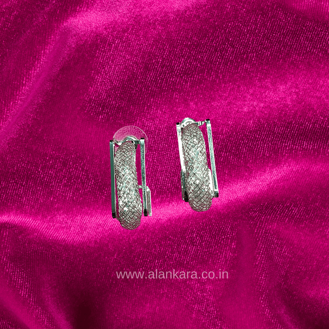 Silver net hoops - Stainless steel western earrings | Alankara