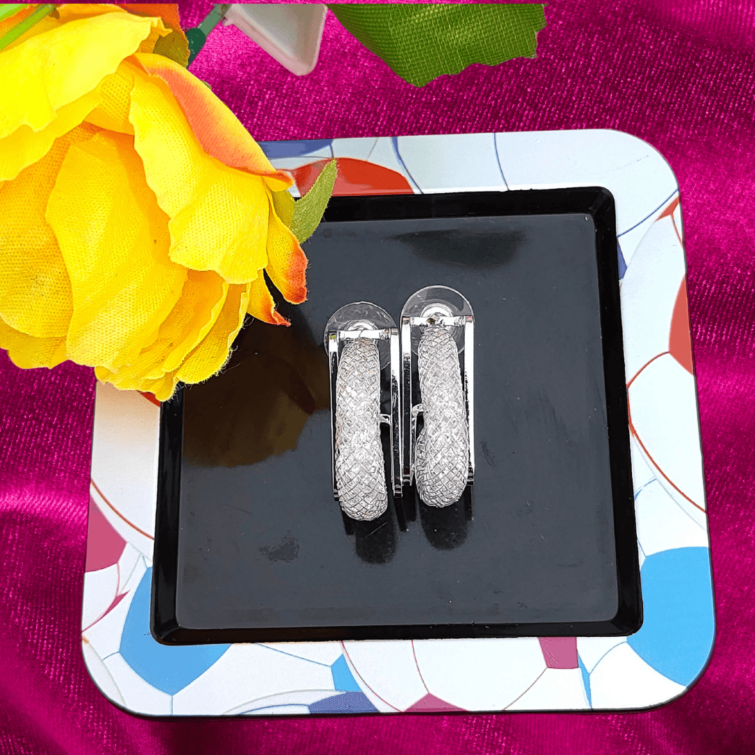White earrings western - Silver net hoops | Alankara