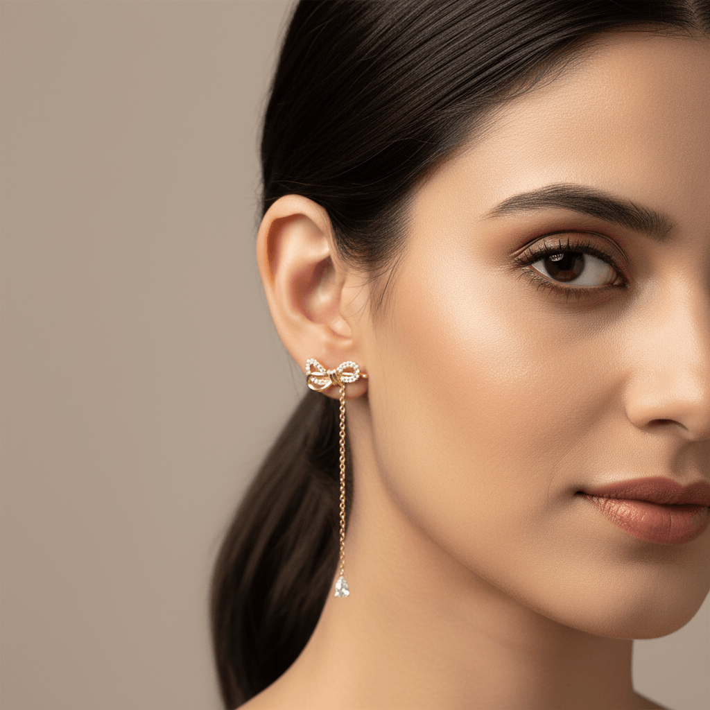 White bow danglers - Stylish western earrings long