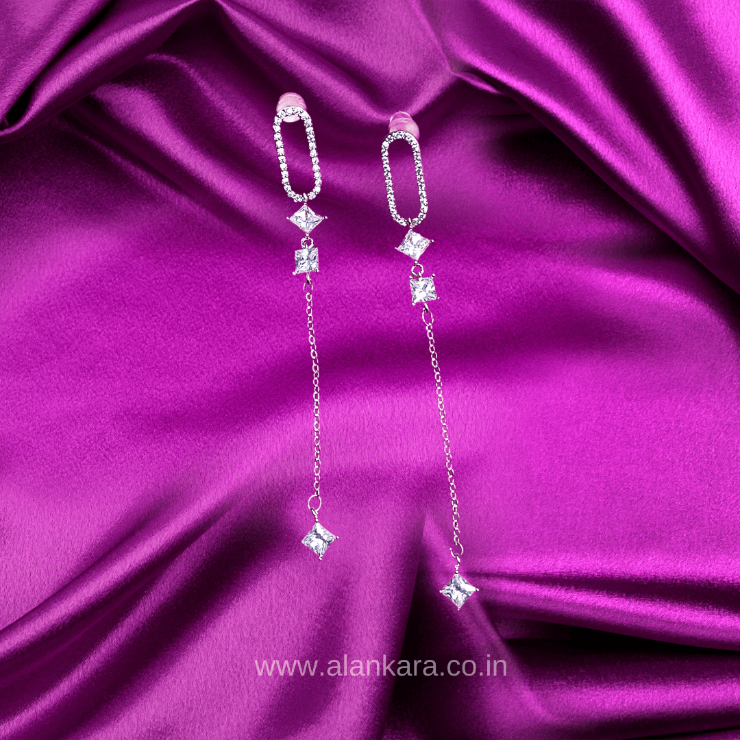 White capsule danglers - stylish western earrings long | ALANKARA