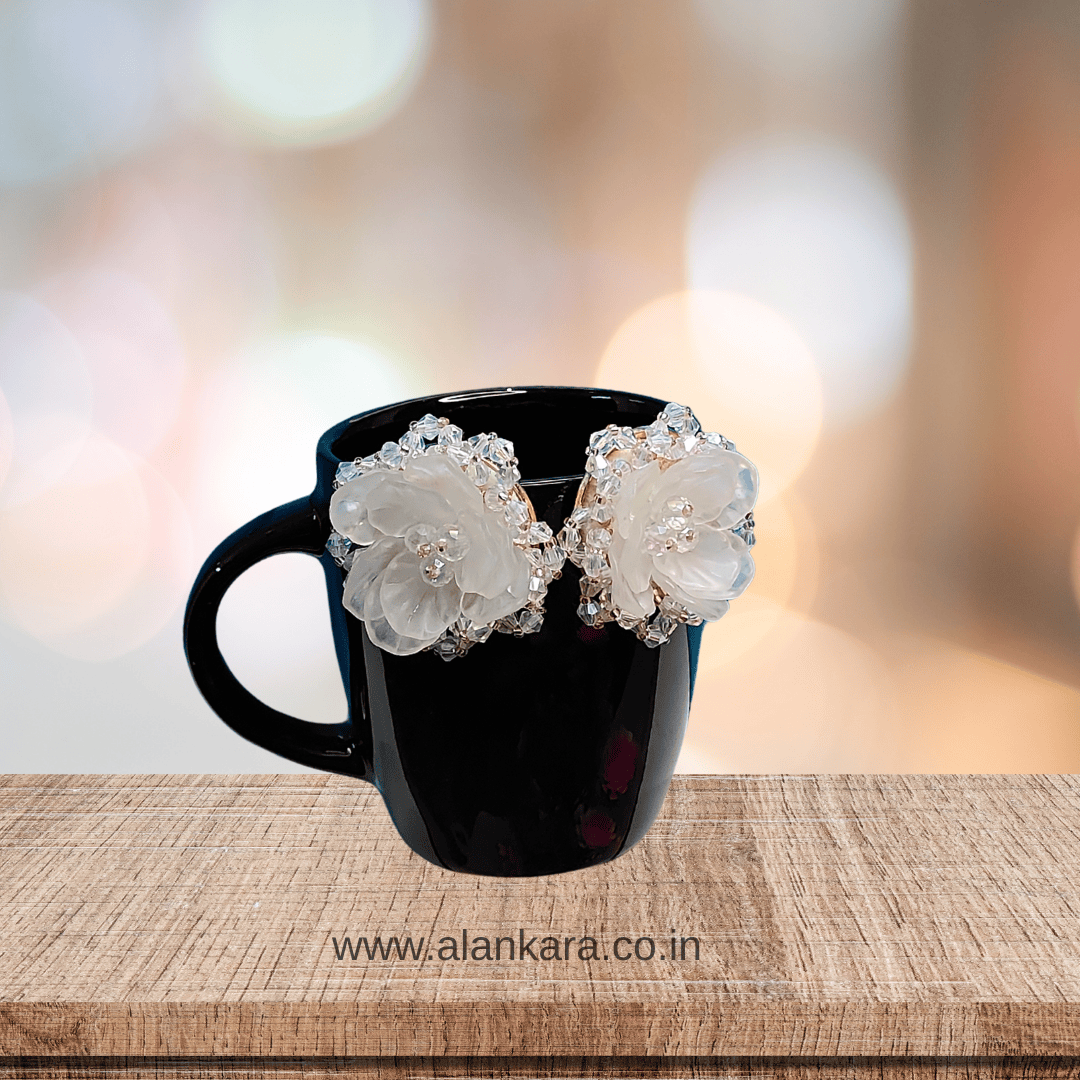 White Earrings studs - Partywear Earrings | ALANKARA