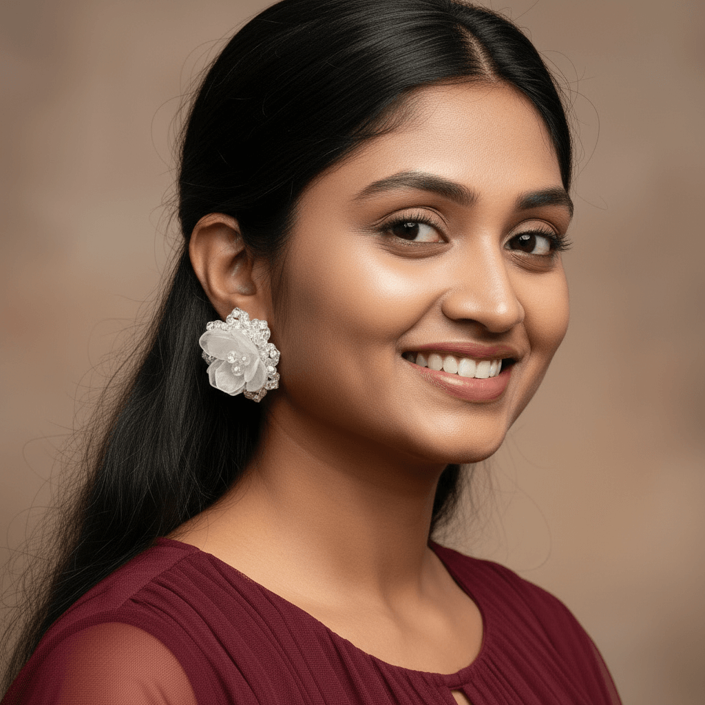 White Earrings studs - Women Partywear Earrings | Alankara