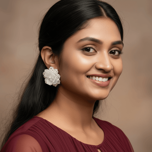 White Earrings studs - Women Partywear Earrings | Alankara